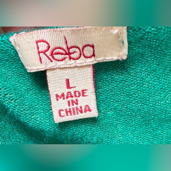 Reba Vibrant Green Sweater with Embroidery & beading at Neckline size Large - Picture 9 of 11